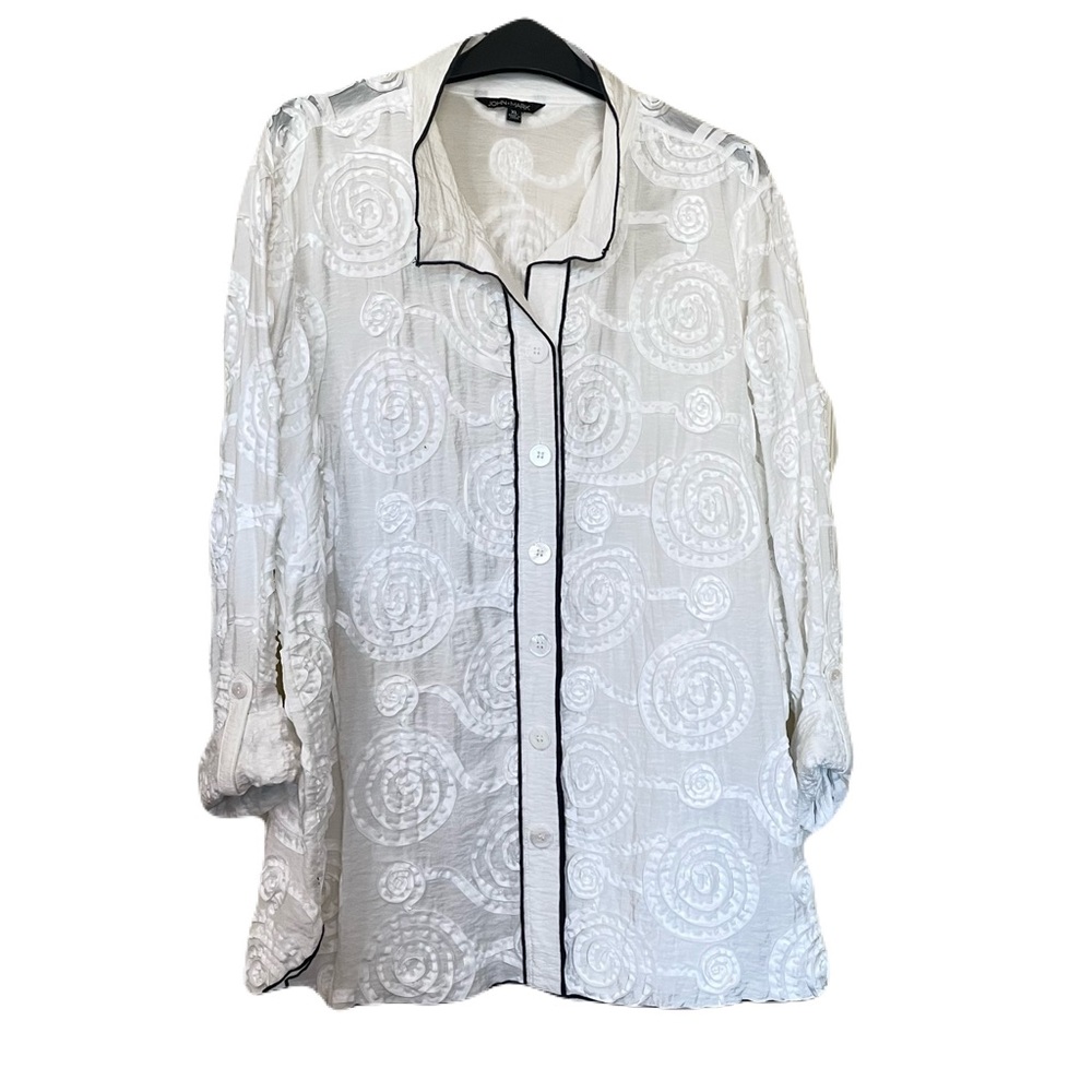 John Mark White Precious Gems Ribbon Floral Detail Blouse XL